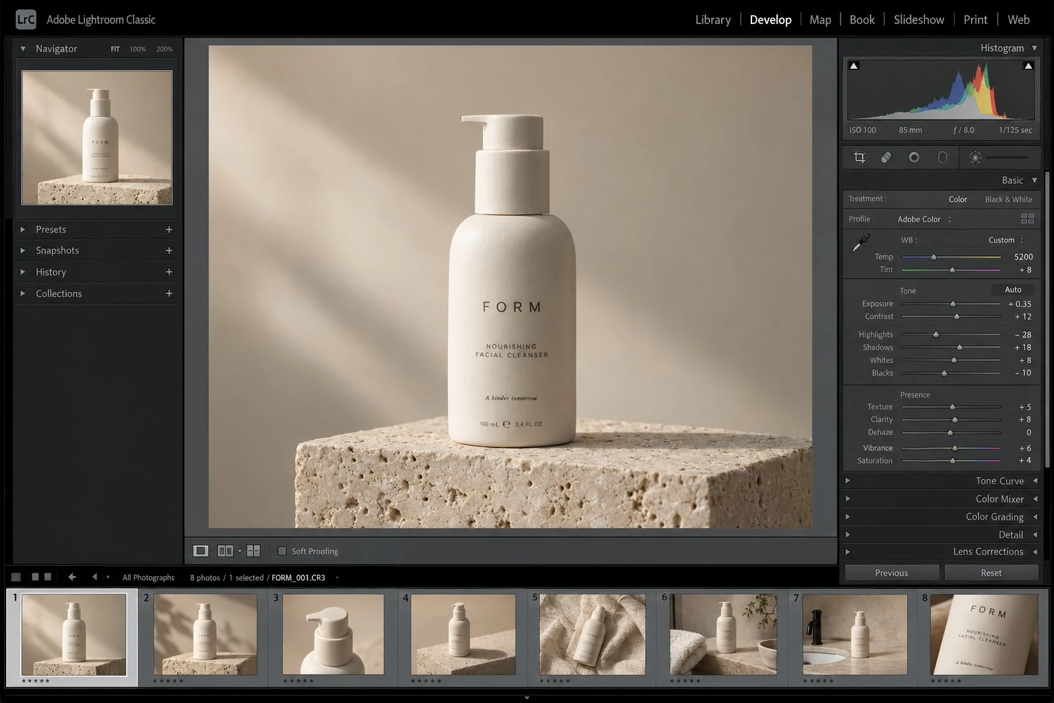 Produktfoto redigeres i Adobe Lightroom Classic