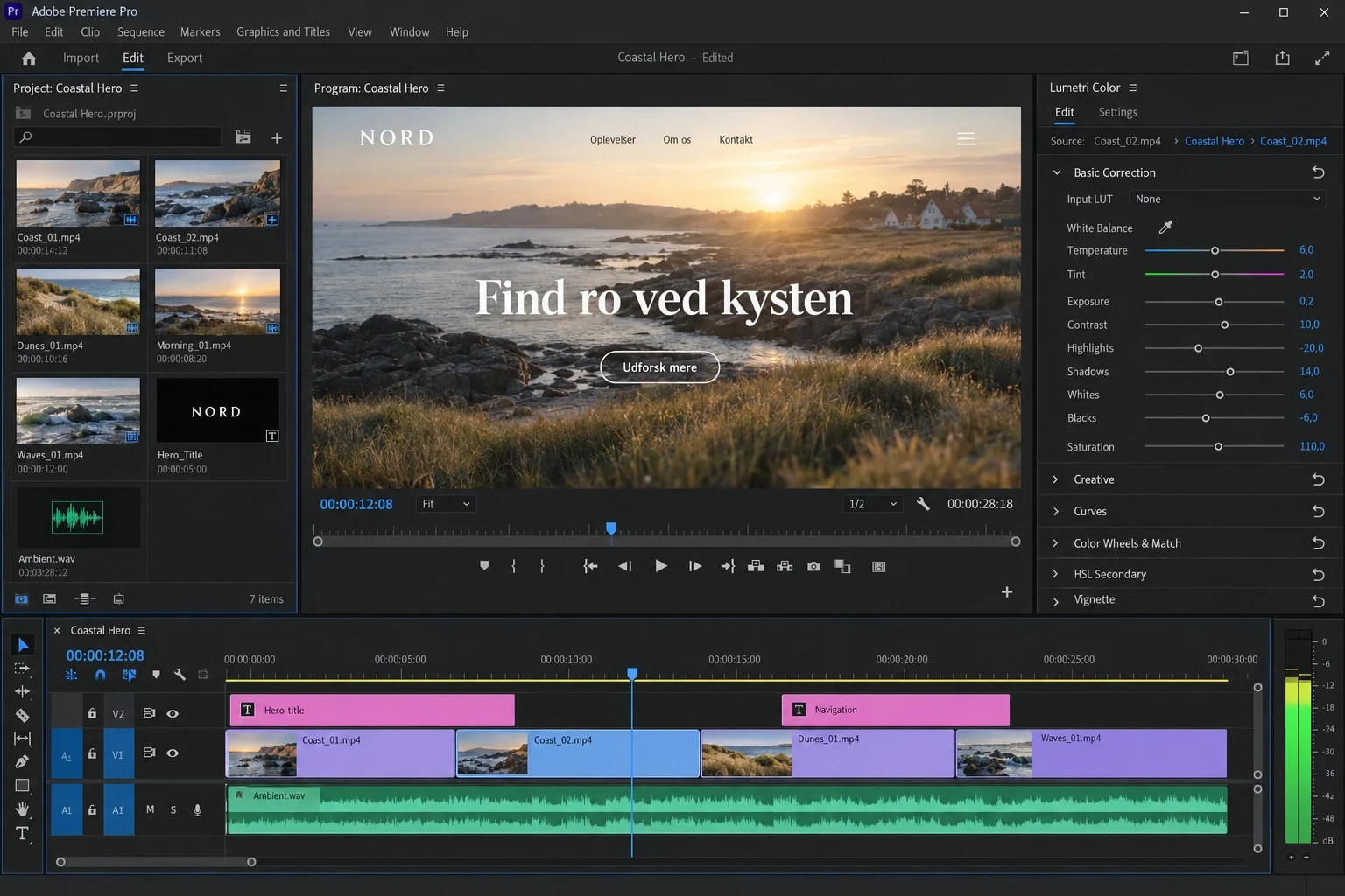 Hero-video redigeres i Adobe Premiere Pro