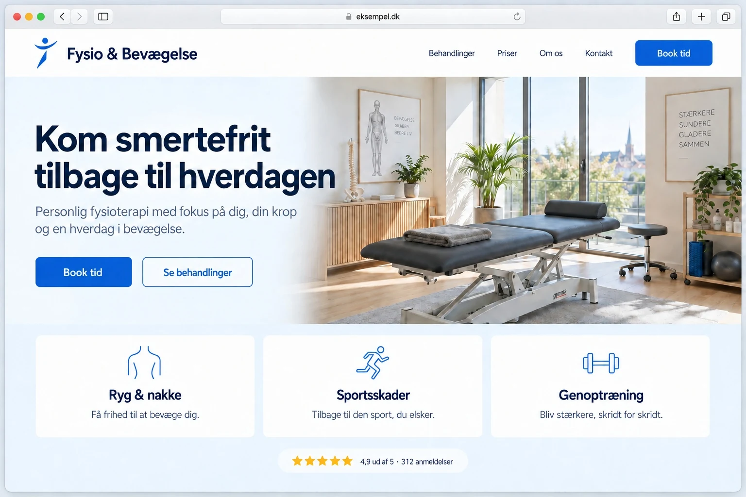 Eksempel på en moderne WordPress-hjemmeside for en fysioterapiklinik